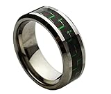 8Mm Polish Edge Green Carbon Fiber Inlay Mens Jewelry Tungsten Ring Wedding Band All Sizes