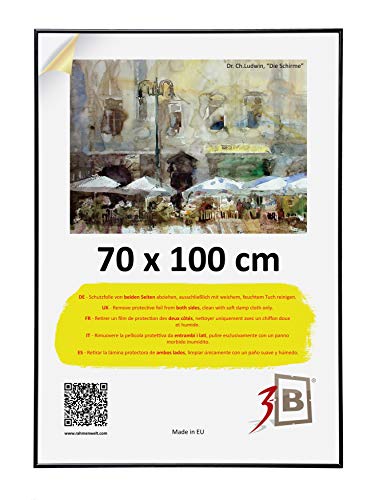 3-B Bilderrahmen POSTER - Posterrahmen Kunststoff mit Acrylglas - schwarz hochglanz - 70x100 cm (B1)