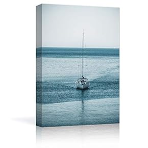 Canvas Wall Art - Sailboat Sailing on Blue Sea - Giclee Print Gallery Wrap Modern Home Art Ready to Hang - 12x18 inches