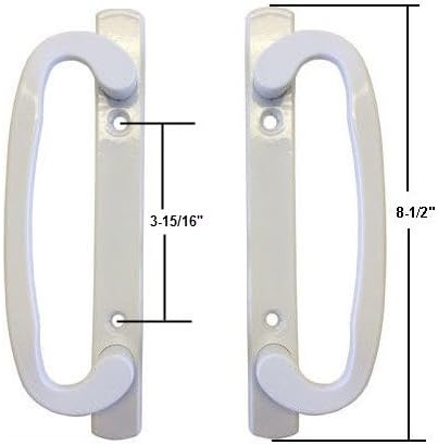 Sliding Glass Patio Door Dummy Handle Set, Mortise Type, White, 3-15/16" Screw Holes