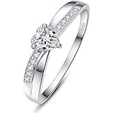 AVECON Promise Ring for Her, 925 Sterling Silver Heart Cut Cubic Zirconia or Sapphire, Purity Eternity Ring for Engagement, Wedding or Anniversary, Size 5–10