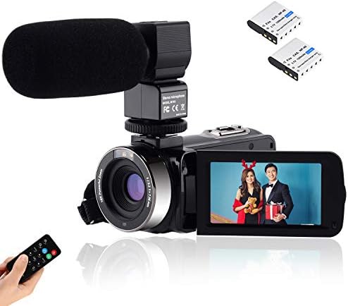 Video Camcorder Full HD 1080P Vlogging Camera 24MP 16X Digital Zoom 3.0'' LCD 270 Degree Rotation Screen with External Microphone Remote Control