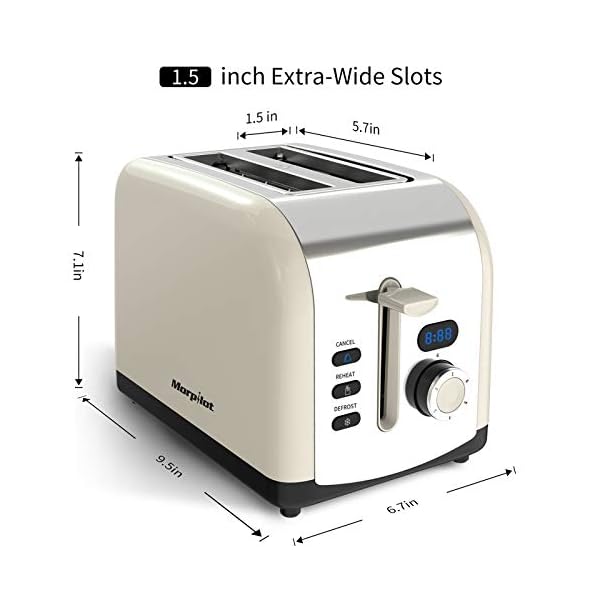 2-Slice-Toaster-Morpilot-Toaster-with-2-Wide-Stainless-Steel-Slot-and-LED-Display Toaster 2 Slice, Morpilot Stainless Steel Retro Toaster with Timer, Wide Slot, Defrost/Reheat/Cancel Fuction, Removable…
