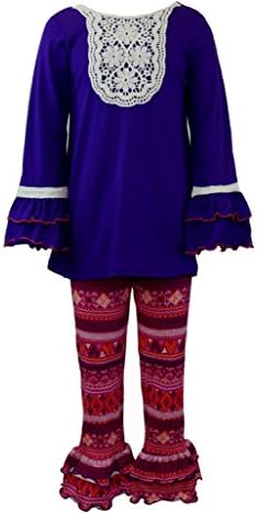 Good Lad Toddlers / Girls Lace Front Tunic Top with Aztec Print Ruffle Bell Bottom Legging (4)