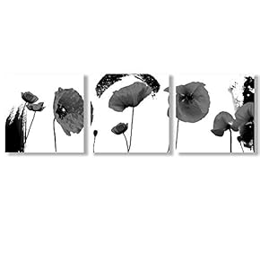 Canvas Wall Art Black and White Abstract Flowers Painting Artwork for Home Prints Framed - 12"x12"x3 Panels