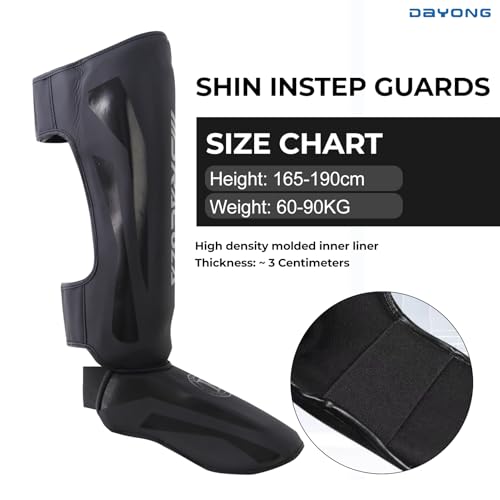 DAYONG Muay Thai Shin Guards, MMA Martial Arts Leg Instep Protection Pads, Boxing Shin Guard, Professional Sparring Protective Gear for Boxing Training Kickboxing Karate Taekwondo.