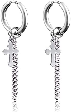 Feather Punk Hoop Earrings Stainless Steel Leaf Huggie Stud Earrings Hinged Unisex Piercing Jewelry 1 PAIR