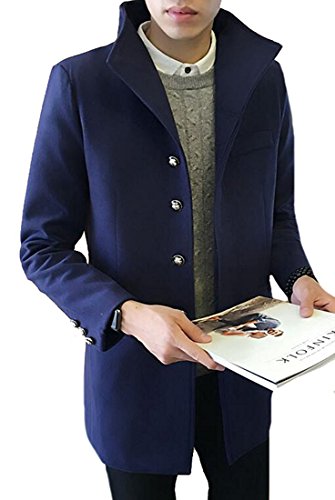 Beautifullight Cool,Handsom Men's Fashion Single Breasted Stand Collar Slim Trench Coat Navy BlueUS-XL Hot and Fashion