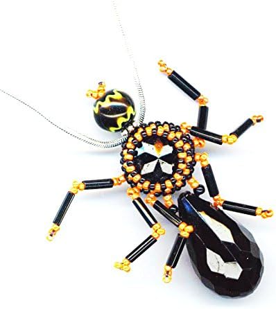 Beadwoven Ant Pendant Beaded Black and Orange insect - One of a Kind Handmade Pendant