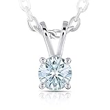 DovEggs Platinum Plated Silver 1ct 6.5mm Heart Arrows Cut Moissanite Pendant Necklace Solitare With Platinum Plated Silver Chain for Women