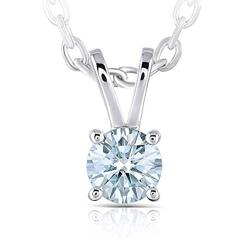 DovEggs Platinum Plated Silver 1ct 6.5mm Heart Arrows Cut Moissanite Pendant Necklace Solitare With Platinum Plated Silver Chain for Women