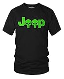 Neon Green Jeep Logo With Punisher Skull Symbol Hardcore Offroad T-Shirt - XL