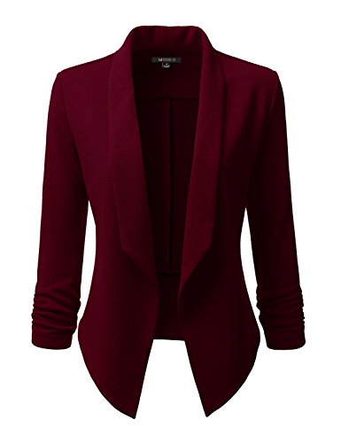 Doublju classic draped open front blazer wine small