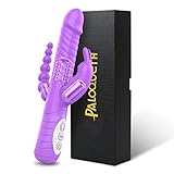 Rabbit Vibrator with 3 Strong Motors 3x7 Vibration Rotation Modes for G-Spot Clitoris Anal Triple Intense Stimulation, PALOQUETH Waterproof 360° Rotating Bunny Vibrator Clit Stimulator for Women
