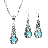 1 X Fashion Womens Retro Turquoise Rhinestone Earrings Necklace Jewelry Set By NYKKOLA