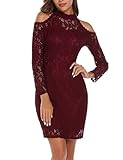 SE MIU Women's Halter Cold Shoulder Long Sleeve Floral Lace Bodycon Party Pencil Dress