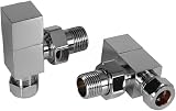 Greened House TEES Chrome Square Towel Rail Valve Set 15mm 1/2" BSP view 3