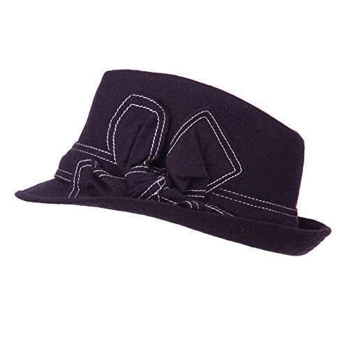 Ladies Fedora with Ribbon and Stitching - Purple OSFM