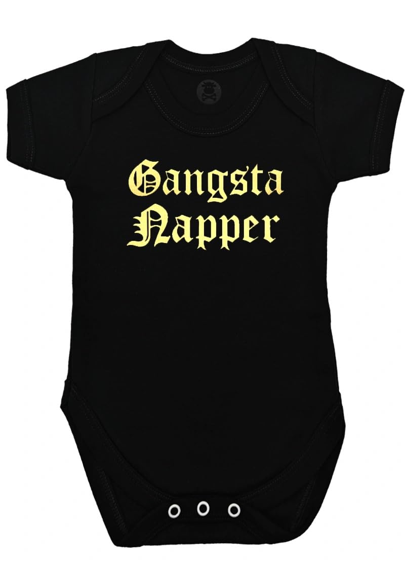 Funny Baby Grow Gangsta Napper for Boys or Girls | Hip Hop Rap Music Baby Vest Alternative Bodysuit - New Baby or Parents Gift - BABY MOO'S UK (6-12 Months)