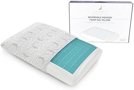 LUNAVY Reversible Memory Foam & Cooling Gel Pillow for Comfortable Sleeping - Cool Neck Support, 100% Hypoallergenic - with Zippered Washable Bamboo Pillow Cover