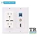 Hdmi USB Outlet Charger Wall Plate,2 Power Outlet 15A with Dual 2.1A USB Charger Port,PHIZLI 1 HDMI HDTV + 1 CAT6 RJ45 Ethernet + Coaxial Cable TV F Type Keystone Face Plate White primary