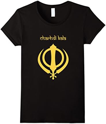 Womens Charhdi Kala-Sikhism Khanda-Punjabi Deg Teg Fateh T-shirt Small Black