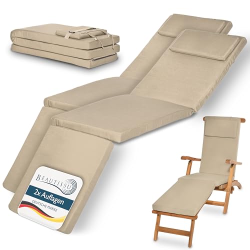 Beautissu 2er Set Deckchair Auflage Sonnenliege Bezug Abnehmbar