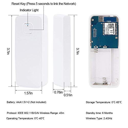 NPL Smart WiFi Door Sensor Garden Window Security Magnet Sensor with Easy App for Home Garage Farm Office Compatible with IFTTT, White - Thumbnail 7