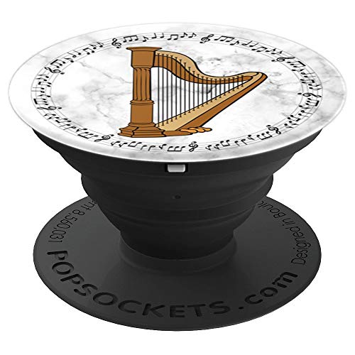 Harp Player Harpist Gift - Music Notes in Circle - Marble 3 - PopSockets Grip and Stand for Phones and Tablets