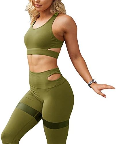 Women's 2 Piece Workout Sets High Waisted Yoga Leggings Suits with Sports Bra Stretch Clothing Gym Sets