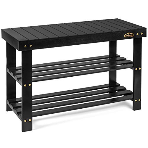 Homemaid-Living-Bamboo-3-Tier-Shoe-Rack-Bench-Premium-Shoe-Organizer-or-Entryway-Bench-Perfect-for-Shoe-Cubby-Entry-Bench-Bathroom-Bench-Entryway-Organizer-Hallway-or-Living-RoomBlack