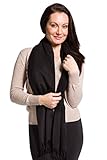 Fishers Finery Women's 100% Pure Cashmere Winter Scarf; 2-Ply Dehaired (Black)