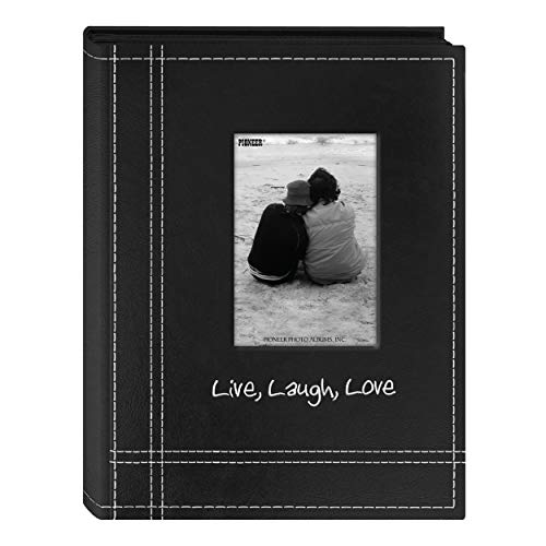 Pioneer Photo Albums Sewn Leatherette Embroidered Live, Laugh, Love Frame Cover Brag Book, Black