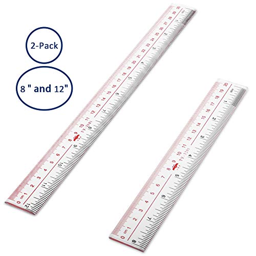 Bosiwee 12 inches & 8 inches Straight Ruler, Straight Ruler for Excellent Precision and Accuracy Measuring Tool for Student School Office, Clear, 2 Pack