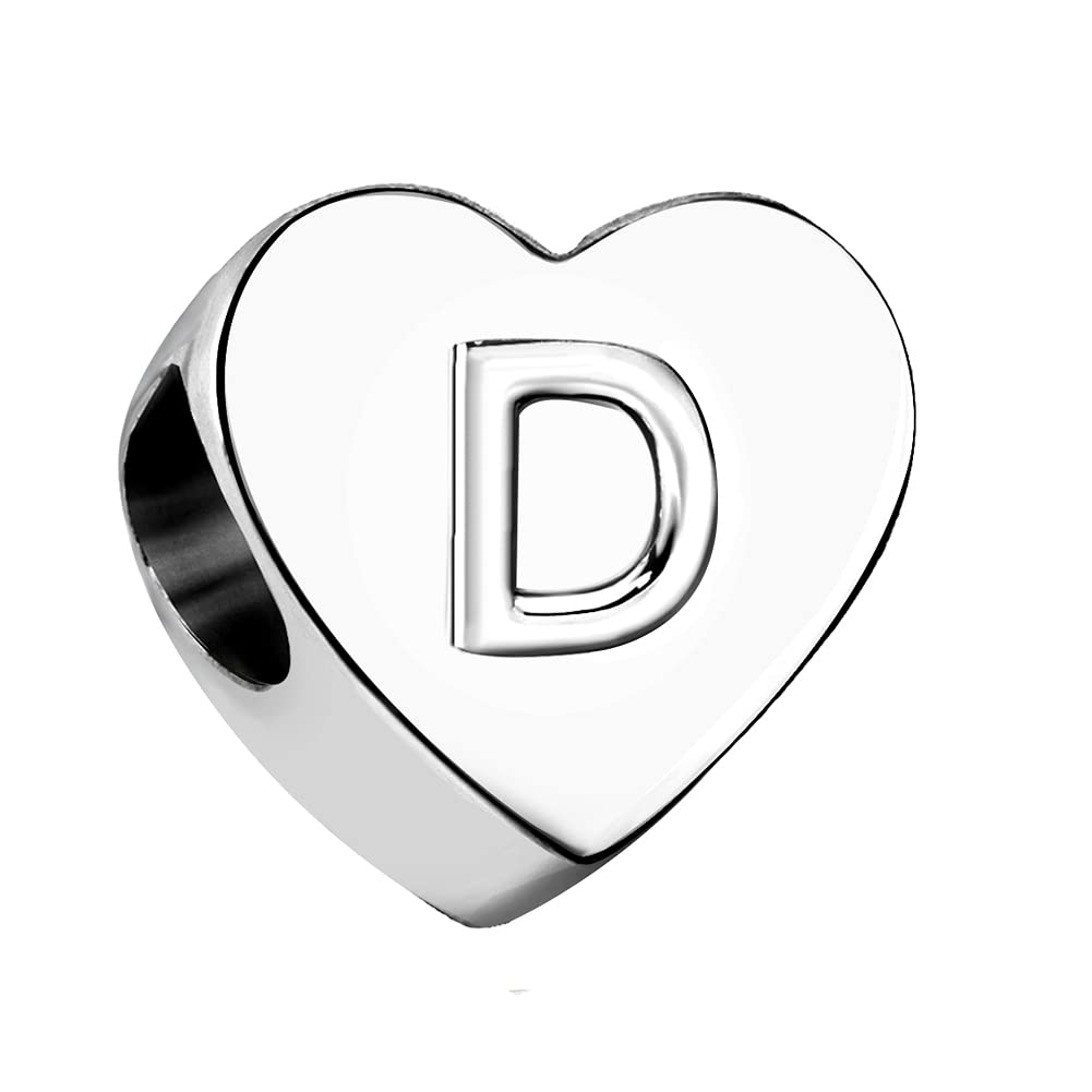 KunBead Jewelry Letter D Initial Charms Essence Heart Nan 21 Birthday Love Heart Bead Charms for Women Girls