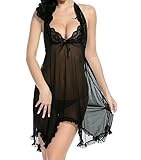Bluetime Womens Sexy Lingerie Hi Low Dress See Through Halter Babydoll Sleepwear