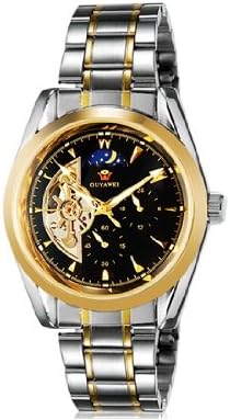 wwgy OUYAWEI 1113 Men's Half Cut-out Dial Automatic Mechanical Watch with Stainless Steel Strap M. , white