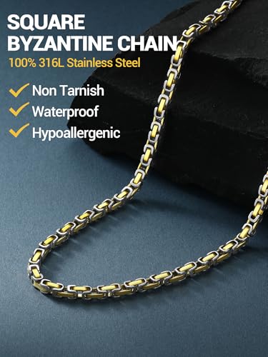 PROSTEEL Byzantine Chain Men 4 mm/6 mm Byzantine Necklace Stainless Steel Silver Gold Black Men's Jewellery Hip Hop Punk Rock 46 cm-76 cm