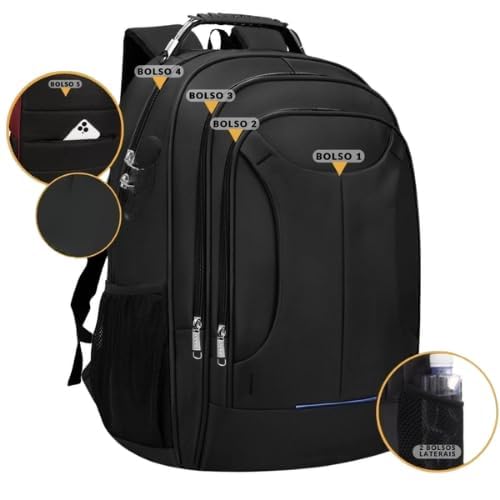 VMKLY - Mochila Bolsa Masculina Feminina Notebook Anti Furto Reforçada Semi Impermeável Escolar Faculdade Trabalho Viagem Resistente Executiva Cabo De Aço Saída Usb SAÍDA Fone DE OUVIDO - 2102 preto