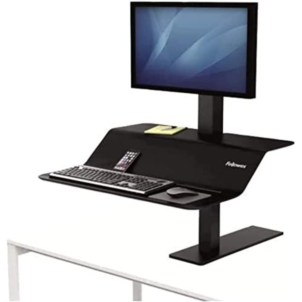 Fellowes Lotus VE Height Adjustable Standing Desk Converter - Single Monitor Sit Stand Desk with Smooth Lift Technology - Max Weight 11.4KG - Black