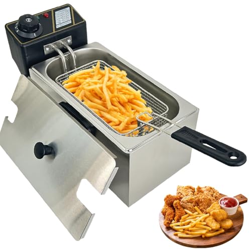 4L Electric Deep Fryer, 2000W Deep Fat Fryer with Adjustable Temperature Control Stainless Steel Frying Basket Lid, Electric Oil Frying Machine for French Fries Chicken Wings Home Kitchen Restaurants