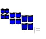 12 piece Cobalt Blue Glass Straight Sided Jar Starter Kit Set: Includes 4 -1 oz Cobalt Glass Jars, 4 -2 oz Cobalt Glass Jars, 4 -4 oz Cobalt Glass Jars + Spatulas and Labels