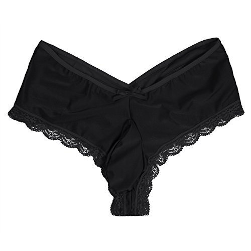 CHICTRY Men's Cheeky Floral Sissy Pouch Panties Crossdress Lingerie Black Medium(Waist:29.5-42.0"/75-106cm)