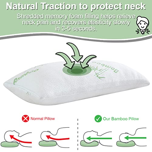 Cooling Bamboo Pillows Queen Size for Sleeping, Soft Shredded Memory Foam Washable & Removable