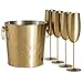 VonShef Brushed Gold Champagne Bucket with 4 Gold Champagne Flutes Glasses, 175oz, Etched Stainless Steel Ice Bucket with Carry Handles