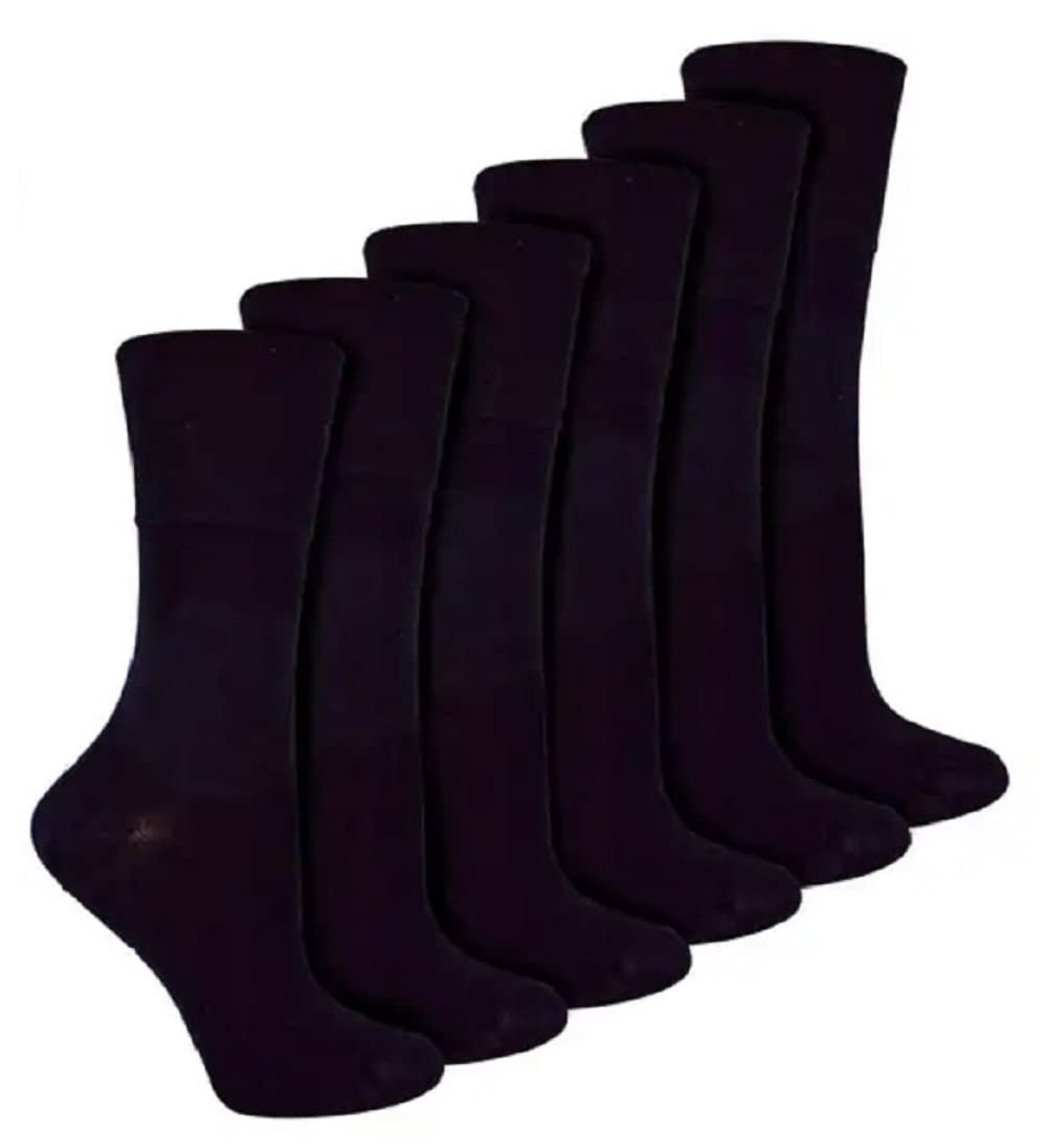 Ladies 6, 12 Pairs Multipack Bamboo Extra Wide Non Elastic Gentle Grip Diabetic Socks for Women UK Size 4-8 (Black 6 Pairs)