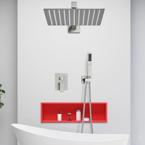Votamuta Shower Faucet Set Brushed Nickel Shower System,Shower Faucet with 10 Inch Rain Shower Head and Handheld,Shower Faucets Sets Complete Shower Combo Set Rough-in Valve and Trim Kit Include