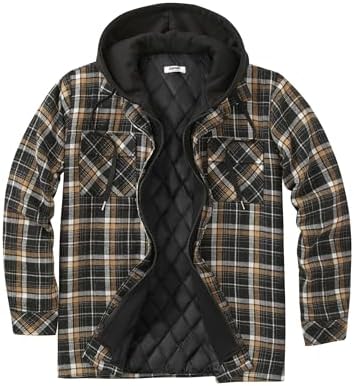 ZENTHACE Men's Thicken Plaid Hooded Flannel Shirt Jacket with