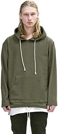 Double Layer Reversed French Terry Hoodie in Dark Olive (Large, Dark Olive)