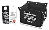 Foldable Shoe Cover Holder (Black) with Bonus Please Use Shoe Covers, Double Sided, Door Hanger